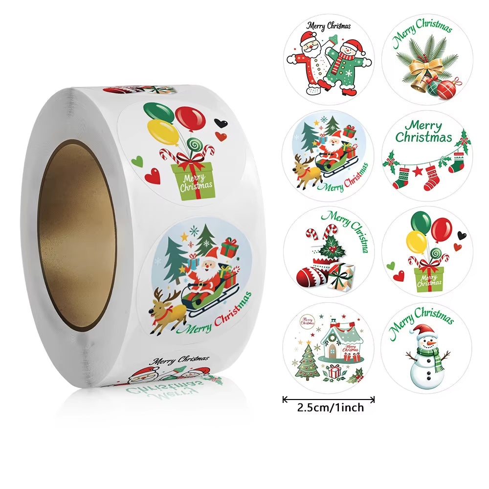 100-500Pcs Merry Christmas Stickers round Stickers Christmas Tag for Envelope Sealing Gift Decor Shop Product Packaging Stickers