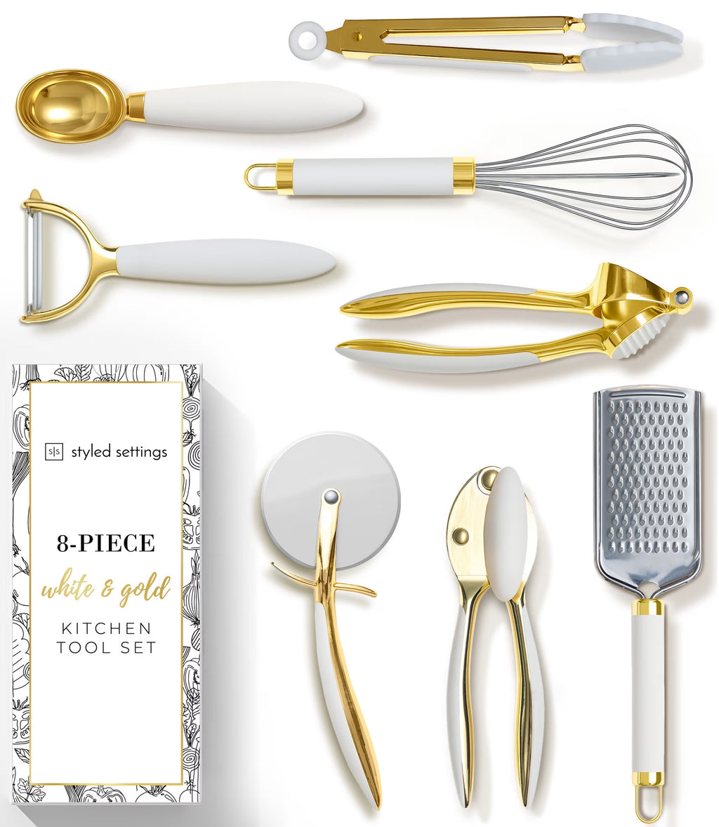 White & Gold Kitchen Tools and Gadgets with Anti-Slip Handles