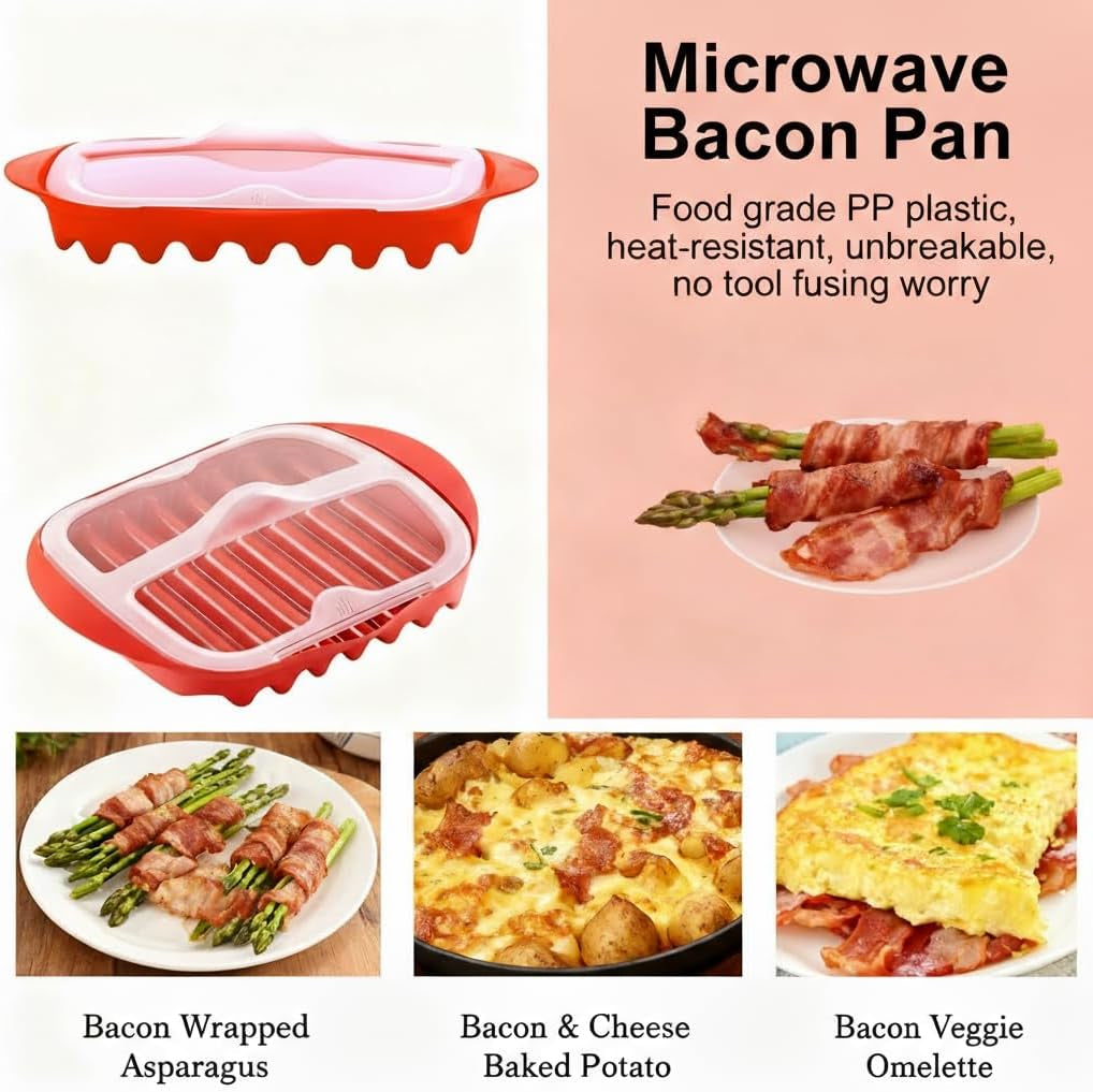 Microwave Bacon Tray with Splatter Lid, Microwave Easy Bacon Maker, Microwavable Bacon Grill Tray Make Crispy in Minutes