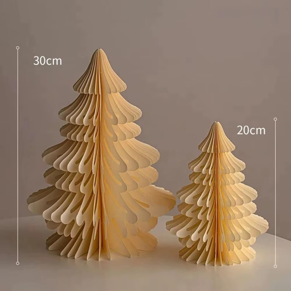 2Pcs New 20/30Cm Christmas Tree Ornament Handmade 3D Paper Mini Folding Xmas Tree Party Favers Desktop Decor Honeycomb Ball