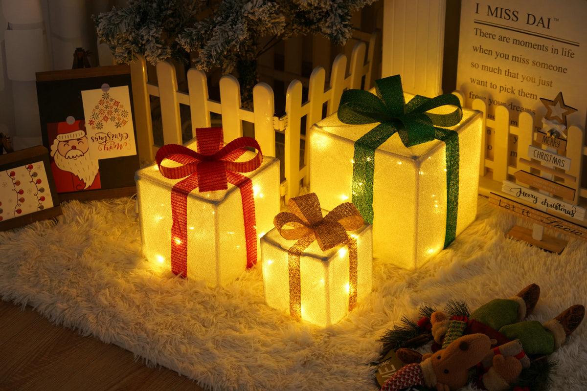 Remote Control Christmas Gift Box Lights Christmas Three-Piece Decoration