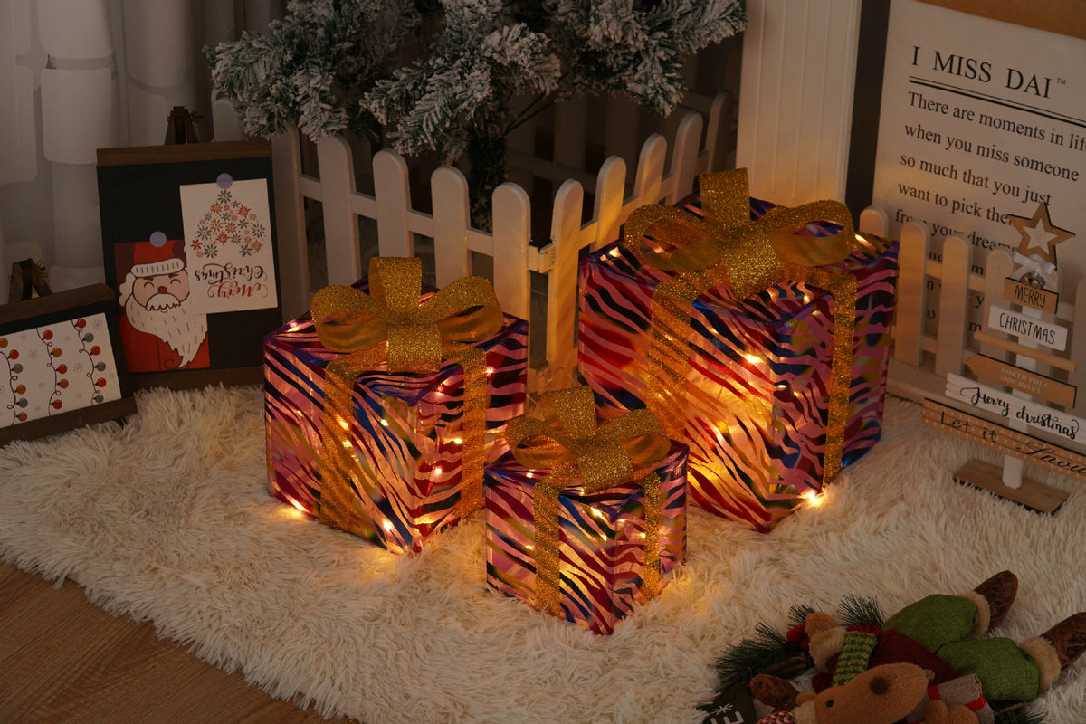 Remote Control Christmas Gift Box Lights Christmas Three-Piece Decoration