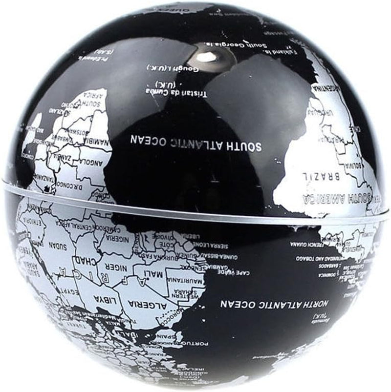 Floating Globe with LED Lights C Shape Magnetic Levitation Floating Globe World Map for Desk Decoration (Black-Silver)