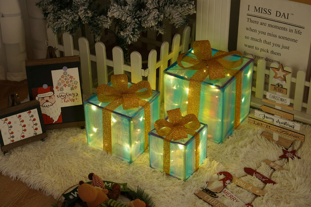 Remote Control Christmas Gift Box Lights Christmas Three-Piece Decoration