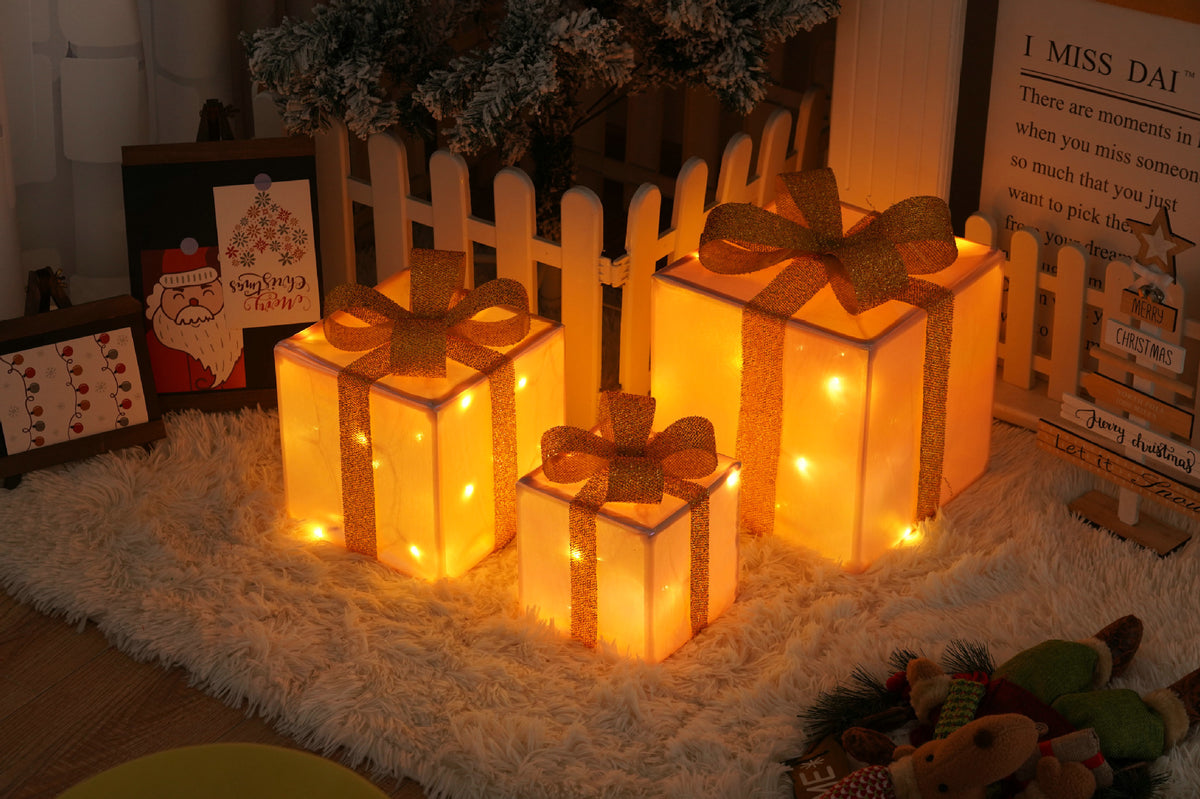 Remote Control Christmas Gift Box Lights Christmas Three-Piece Decoration