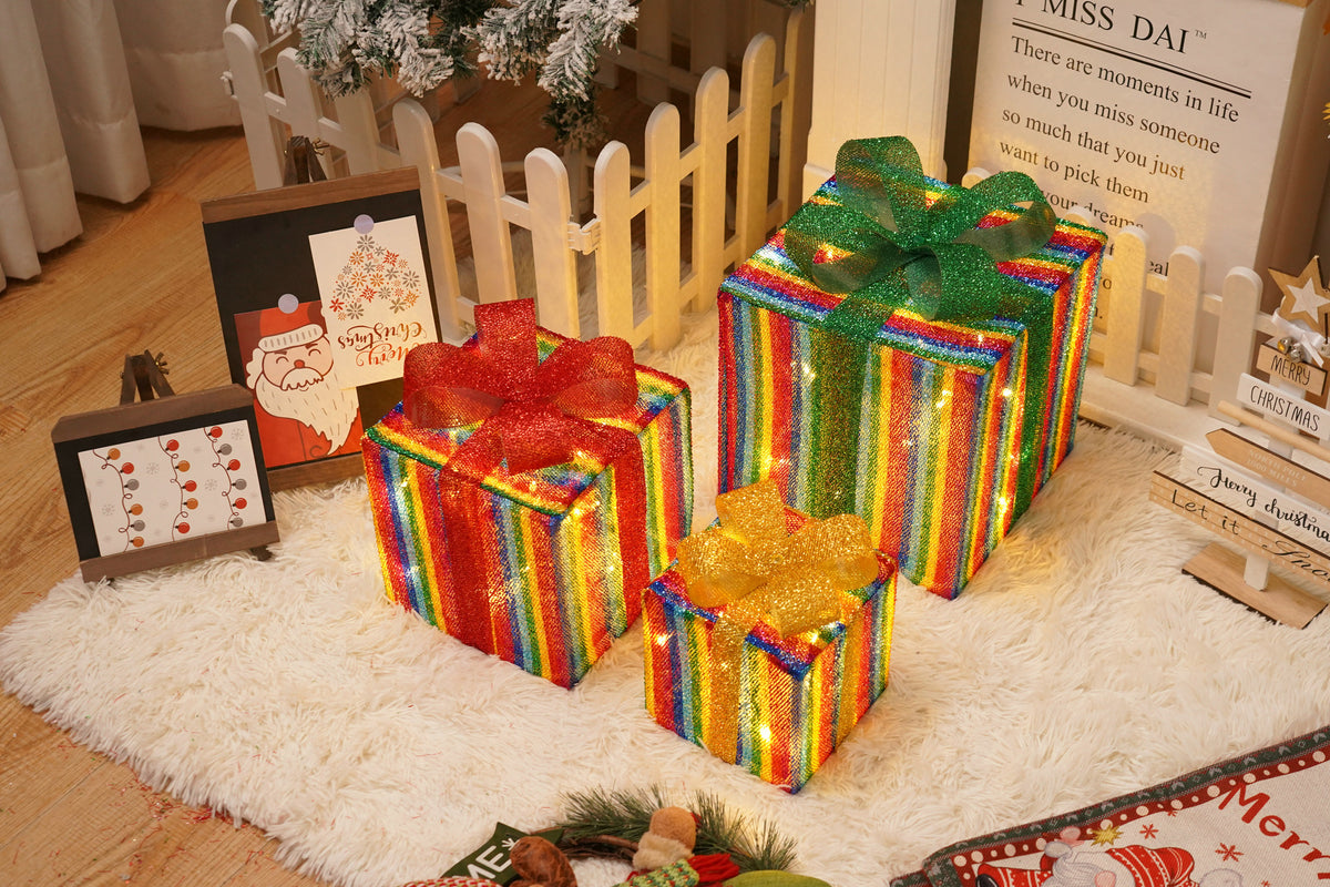 Remote Control Christmas Gift Box Lights Christmas Three-Piece Decoration