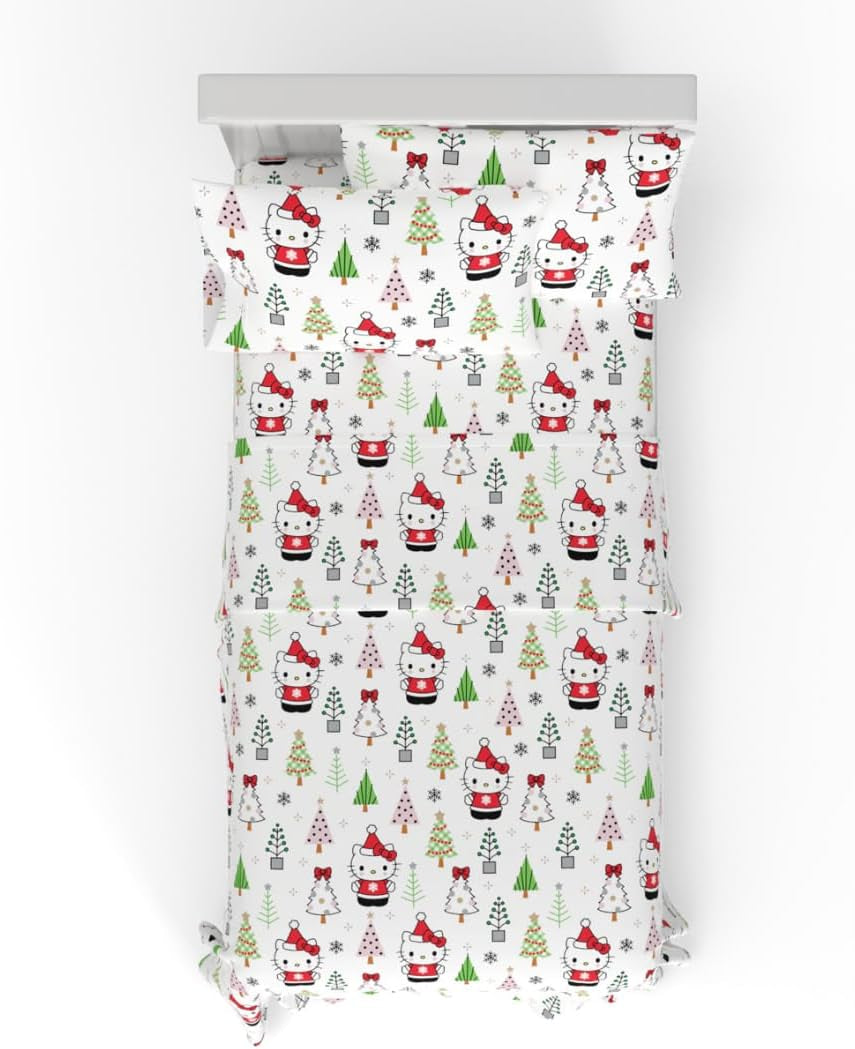 Hello Kitty Holiday & Christmas Bedding Super Soft 100% Cotton Flannel Sheet Set, Twin, (Officially Licensed Product) by