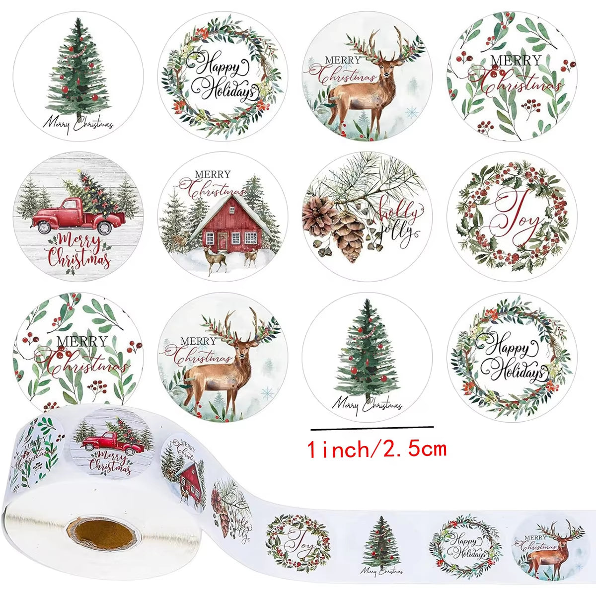 100-500Pcs Merry Christmas Stickers round Stickers Christmas Tag for Envelope Sealing Gift Decor Shop Product Packaging Stickers