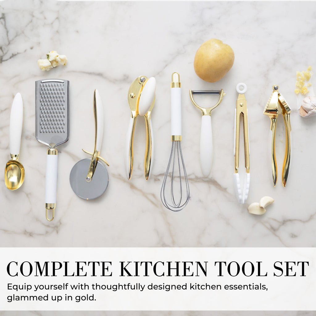 White & Gold Kitchen Tools and Gadgets with Anti-Slip Handles