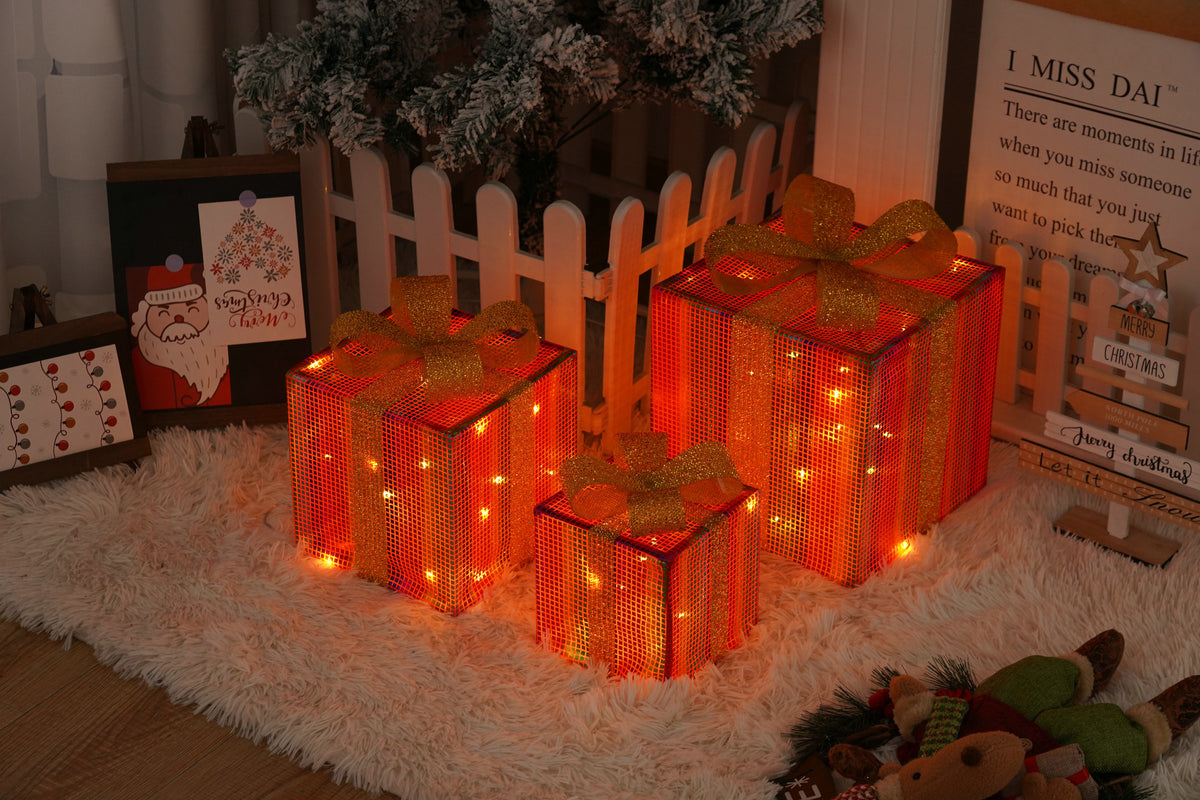 Remote Control Christmas Gift Box Lights Christmas Three-Piece Decoration