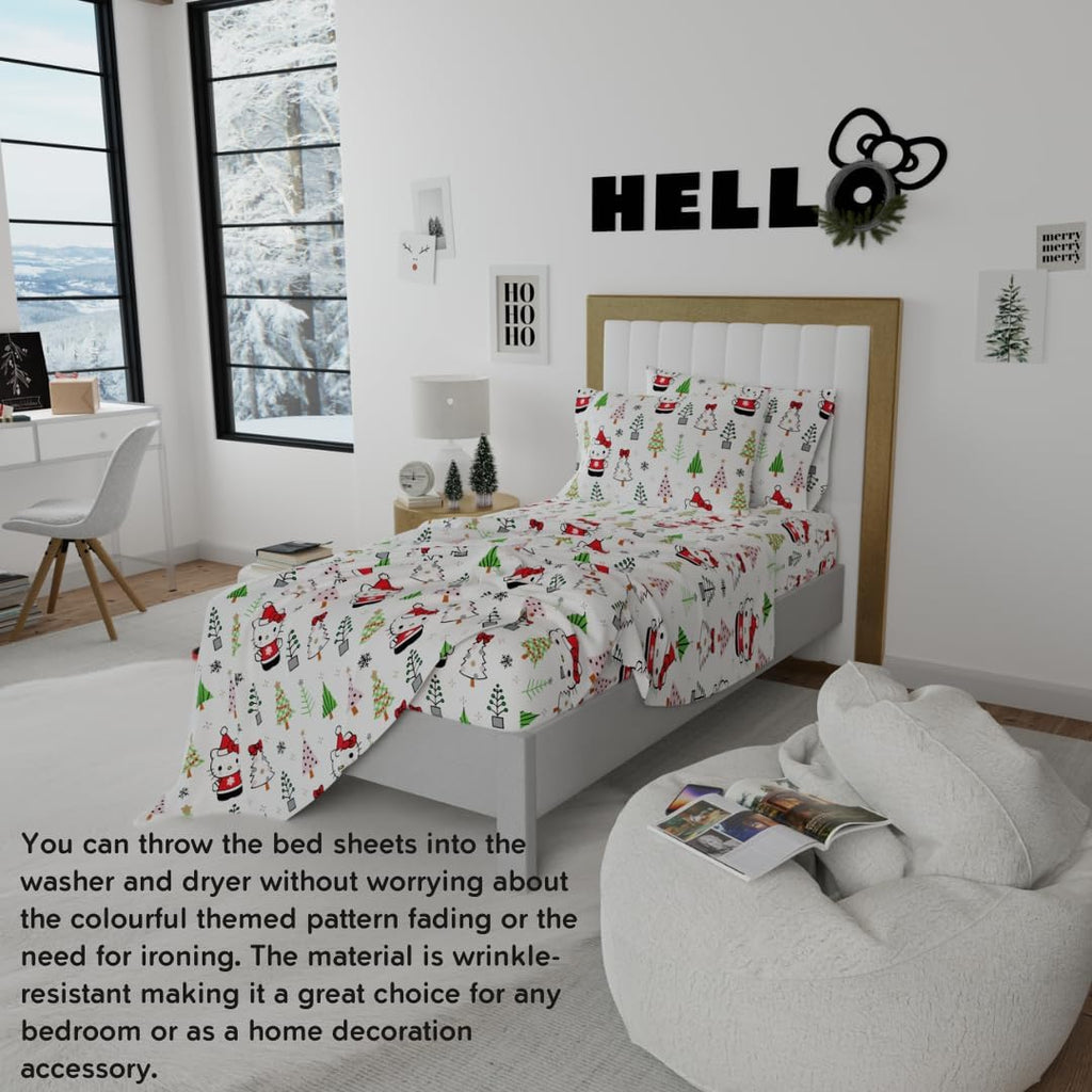 Hello Kitty Holiday & Christmas Bedding Super Soft 100% Cotton Flannel Sheet Set, Twin, (Officially Licensed Product) by