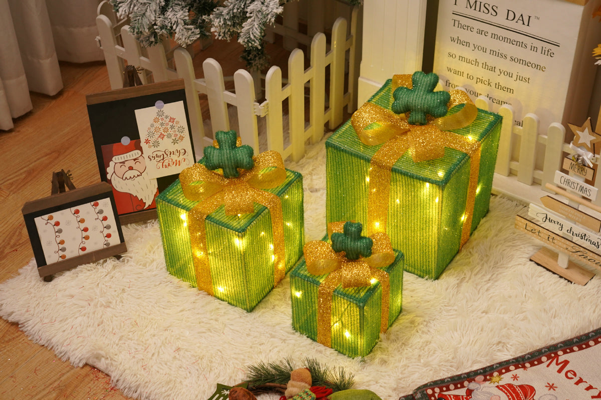 Remote Control Christmas Gift Box Lights Christmas Three-Piece Decoration