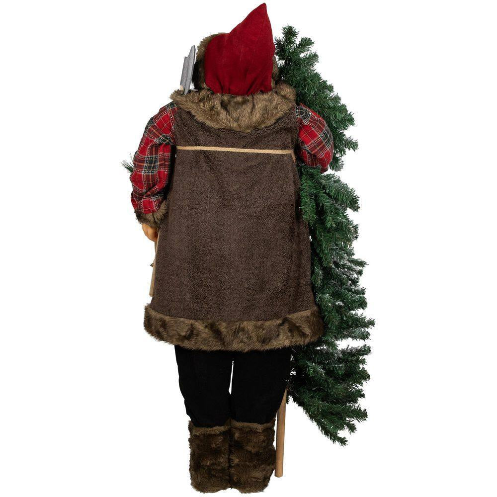 Standing Woodland Santa Claus with Flocked Alpine Tree Commercial Christmas Figure-5'