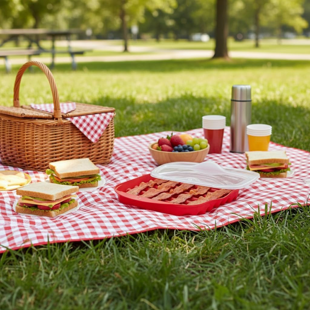 Microwave Bacon Tray with Splatter Lid, Microwave Easy Bacon Maker, Microwavable Bacon Grill Tray Make Crispy in Minutes