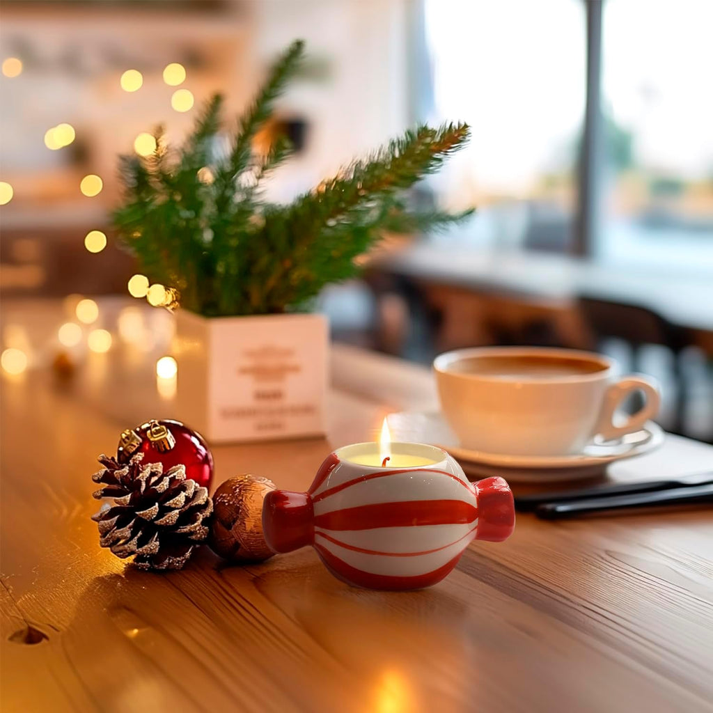 Candy Ceramic Candle Holders 2 Pcs,Christmas Decor Candlestick Holders Centerpieces for Home Wedding Xmas Dinning Party for 1.5 Inch Candle and Led Candle(Red + Green)