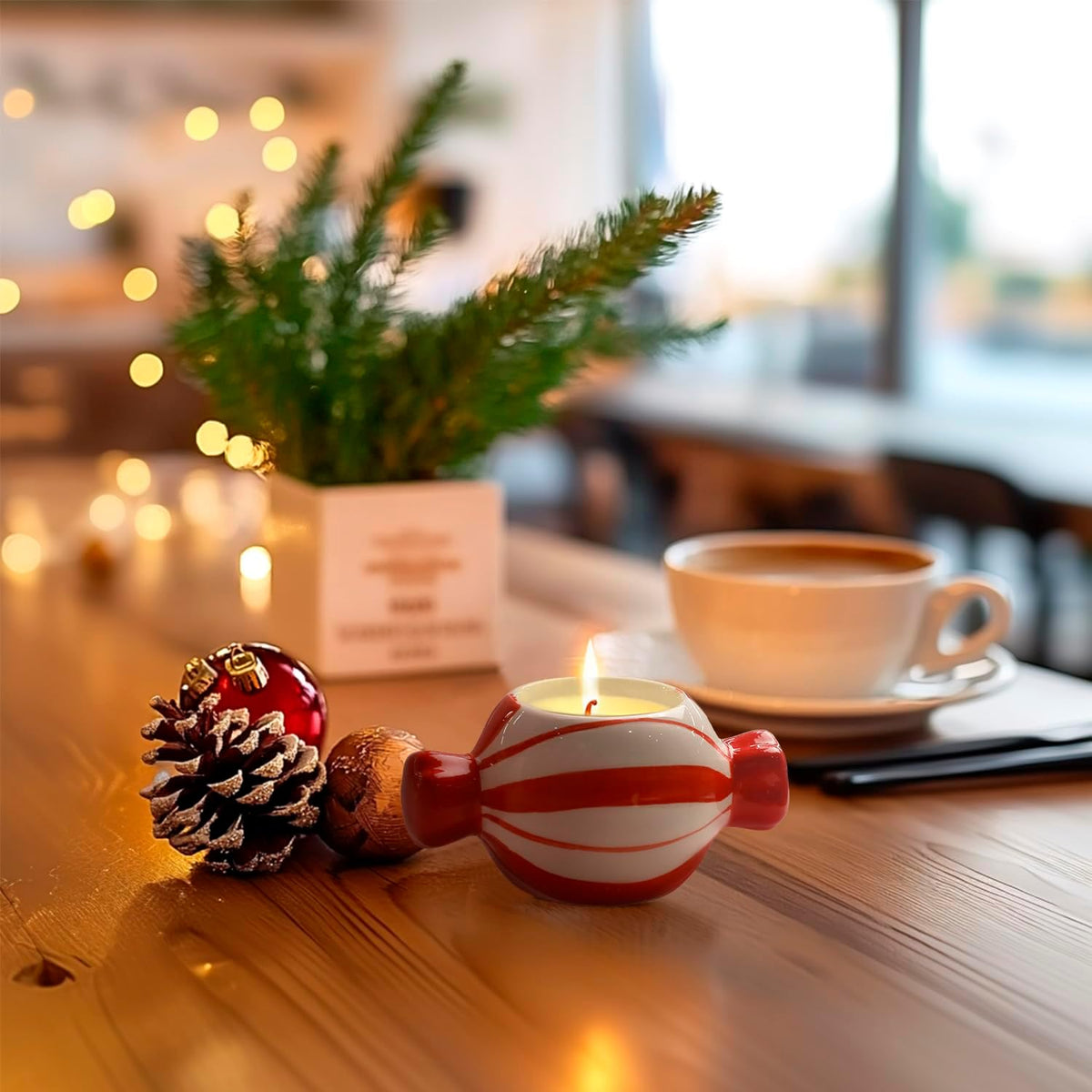 Candy Ceramic Candle Holders 2 Pcs,Christmas Decor Candlestick Holders Centerpieces for Home Wedding Xmas Dinning Party for 1.5 Inch Candle and Led Candle(Red + Green)