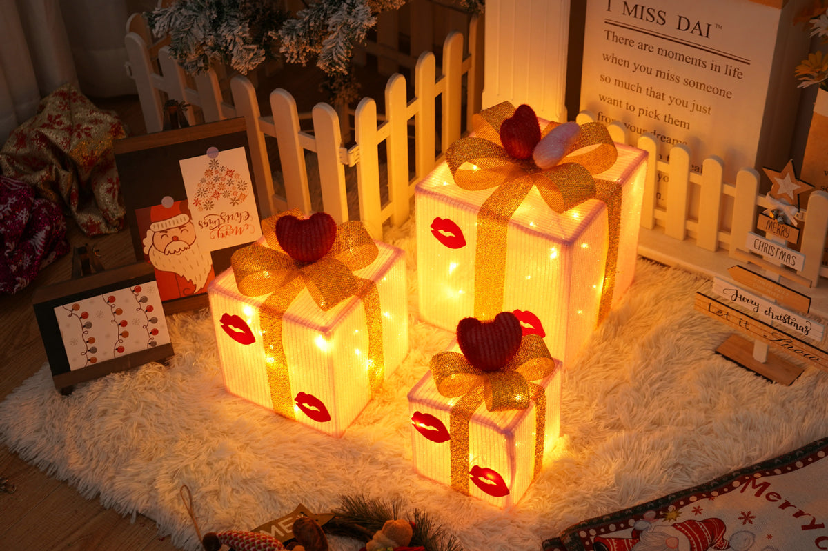 Remote Control Christmas Gift Box Lights Christmas Three-Piece Decoration