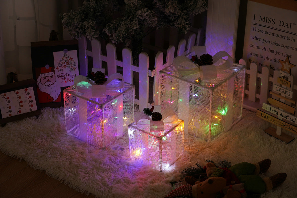 Remote Control Christmas Gift Box Lights Christmas Three-Piece Decoration