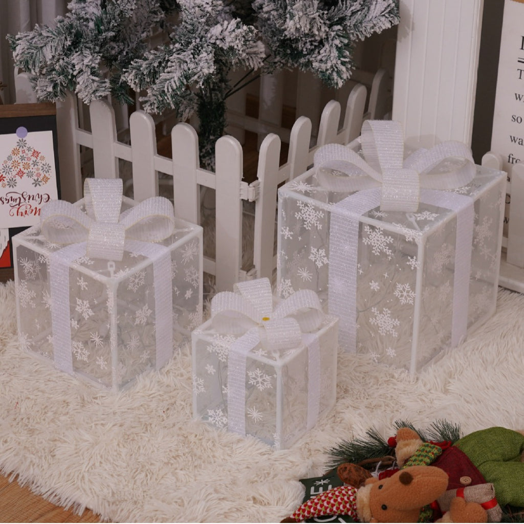 Remote Control Christmas Gift Box Lights Christmas Three-Piece Decoration