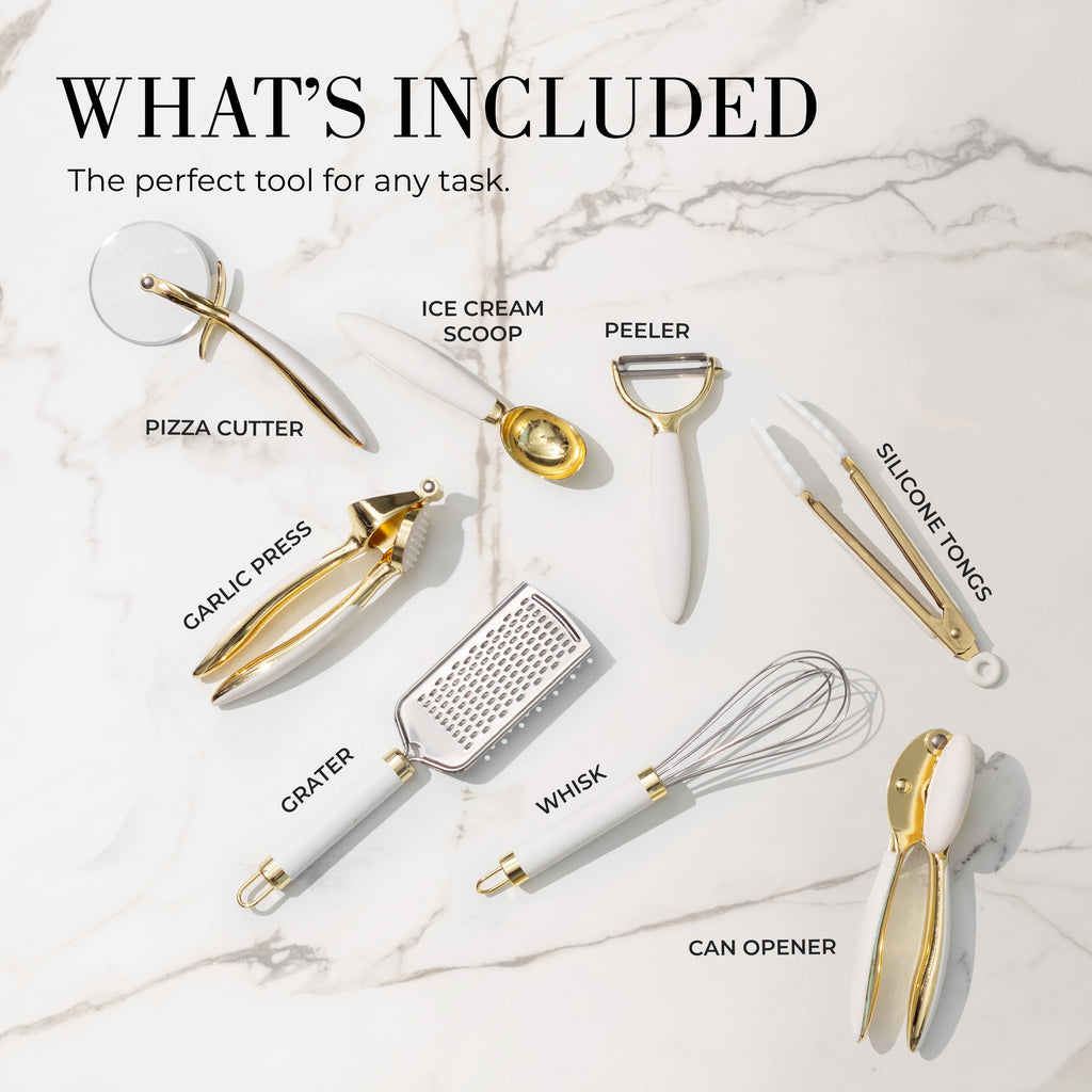 White & Gold Kitchen Tools and Gadgets with Anti-Slip Handles