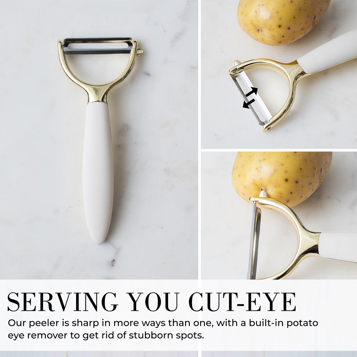 White & Gold Kitchen Tools and Gadgets with Anti-Slip Handles