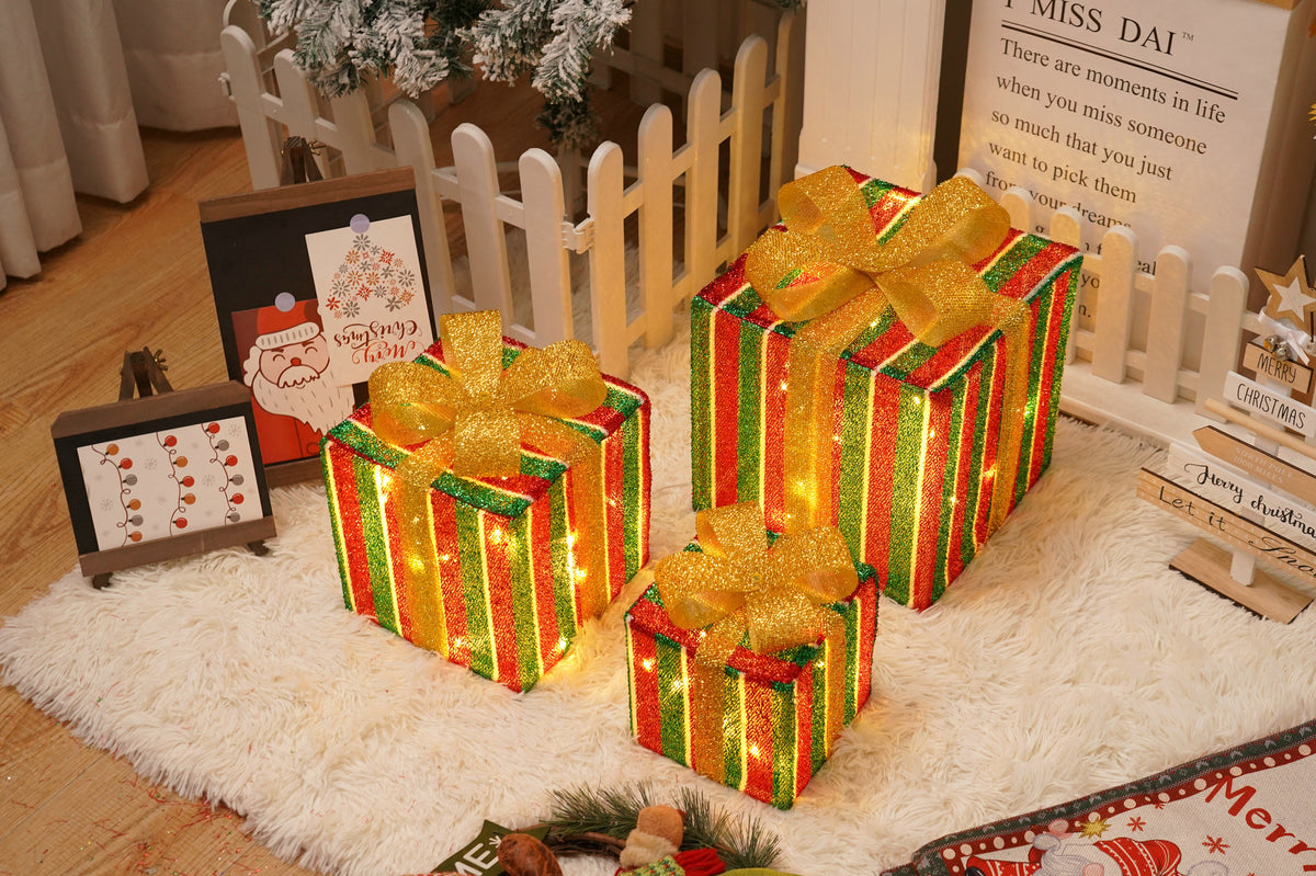 Remote Control Christmas Gift Box Lights Christmas Three-Piece Decoration
