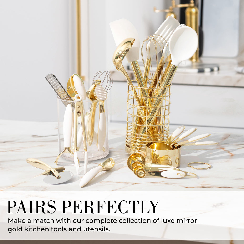 White & Gold Kitchen Tools and Gadgets with Anti-Slip Handles
