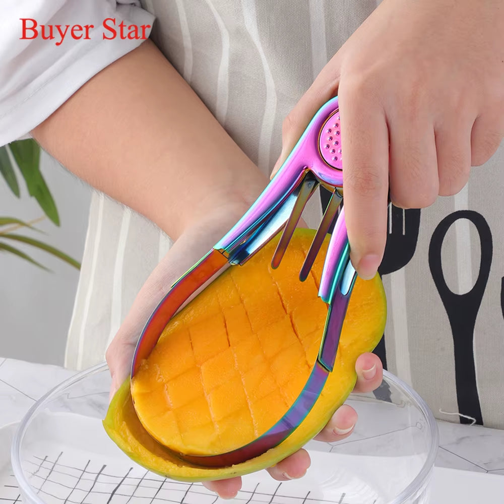New Stylish Stainless Steel Mango Splitter Cutter Fruit Seed Remover Gadget Peach Slicer Kitchen Gadget Metal Food Serving Tools