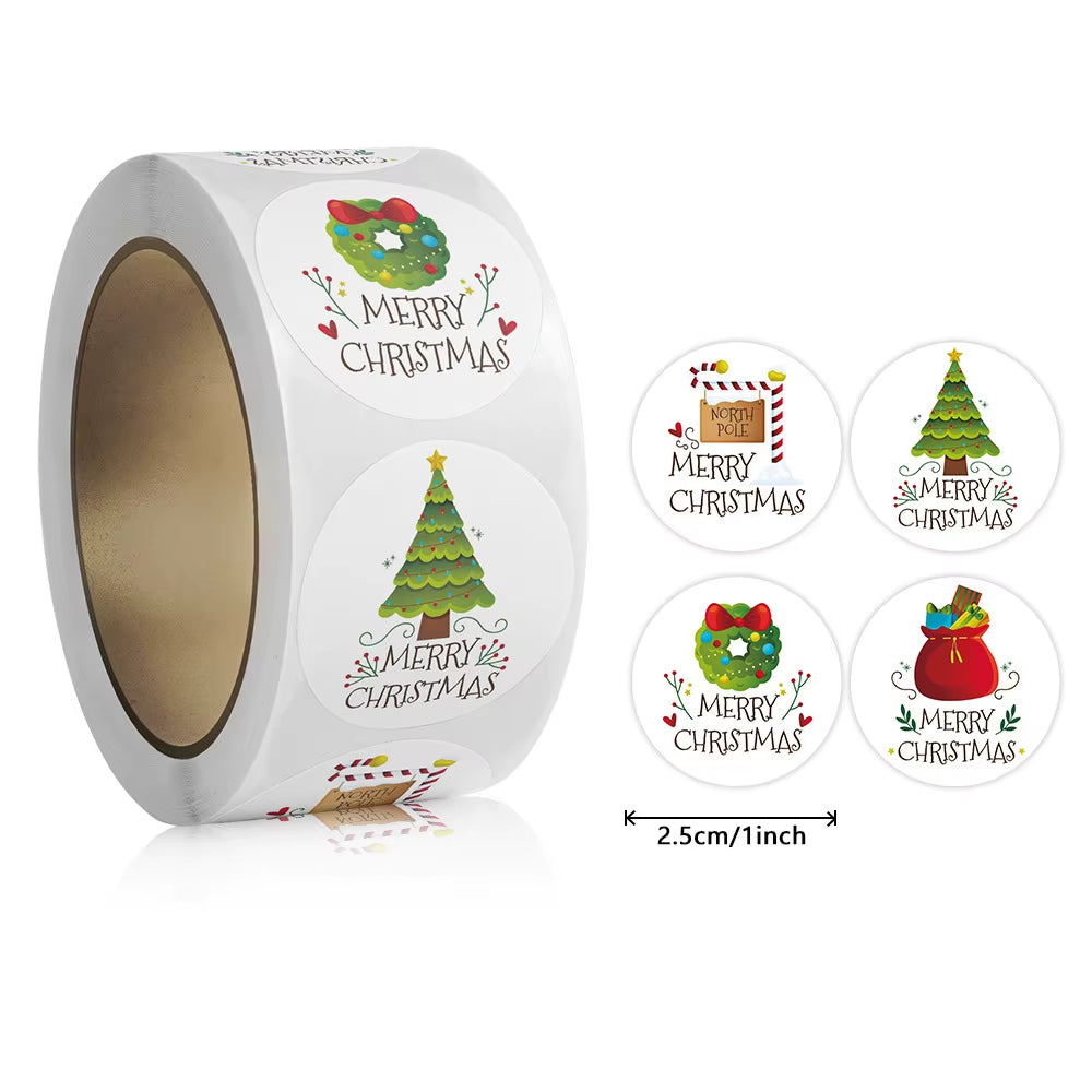 100-500Pcs Merry Christmas Stickers round Stickers Christmas Tag for Envelope Sealing Gift Decor Shop Product Packaging Stickers