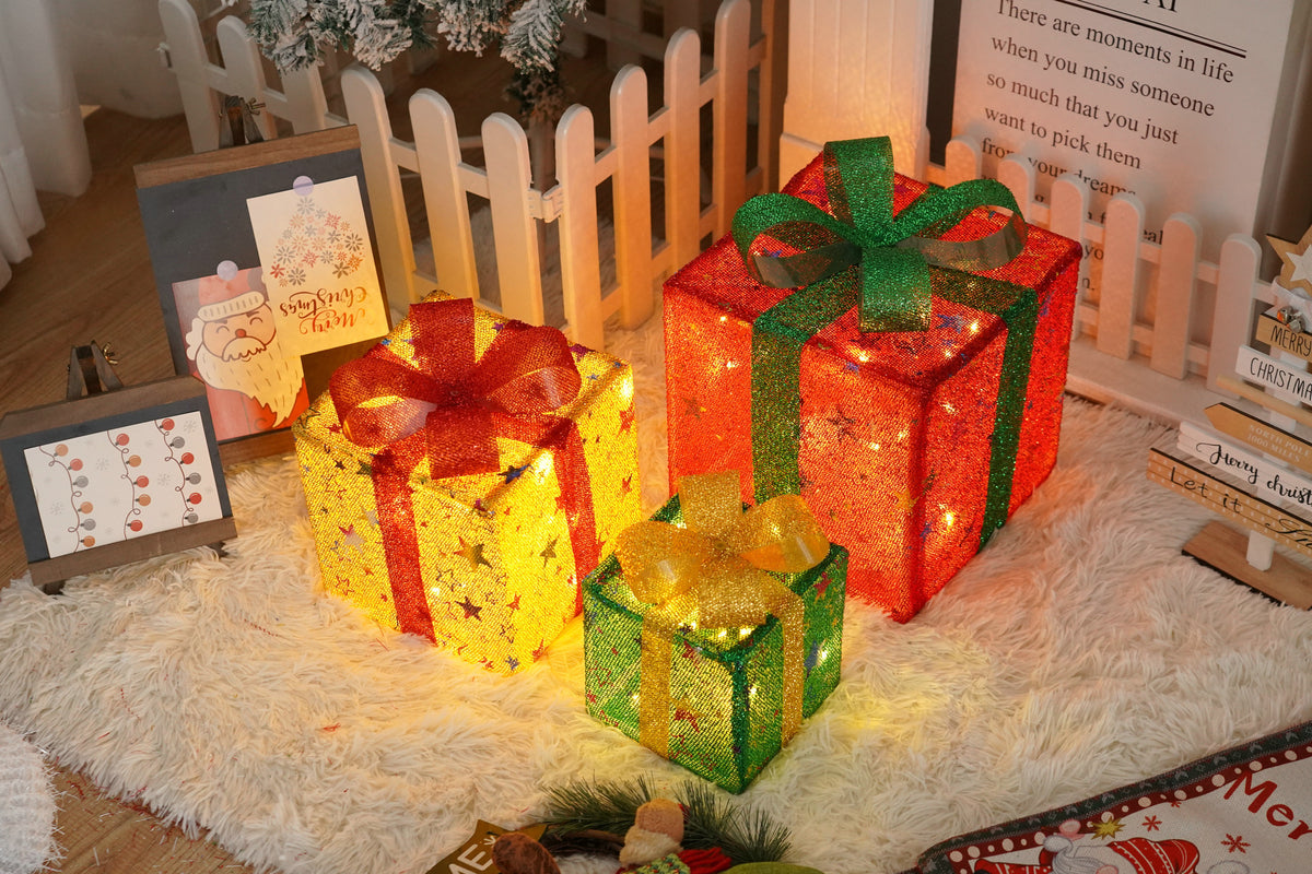 Remote Control Christmas Gift Box Lights Christmas Three-Piece Decoration