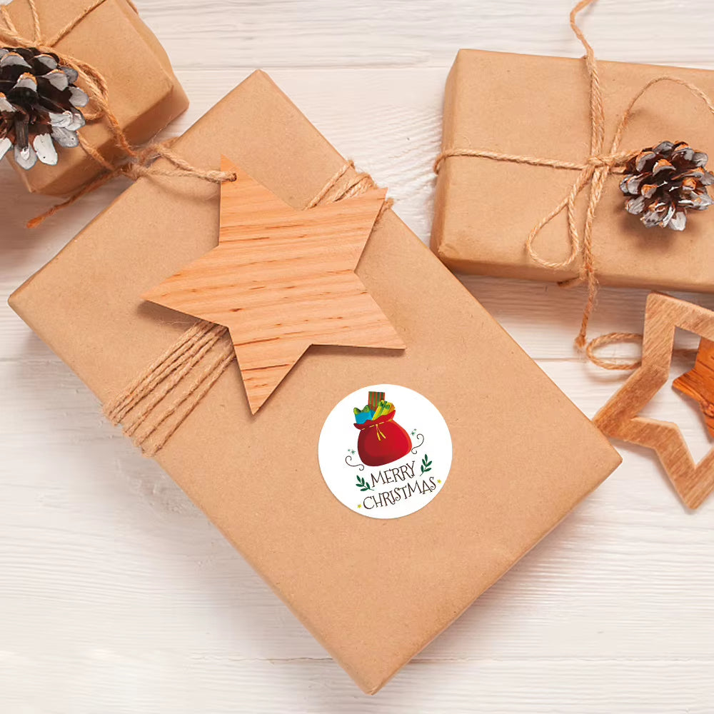 100-500Pcs Merry Christmas Stickers round Stickers Christmas Tag for Envelope Sealing Gift Decor Shop Product Packaging Stickers