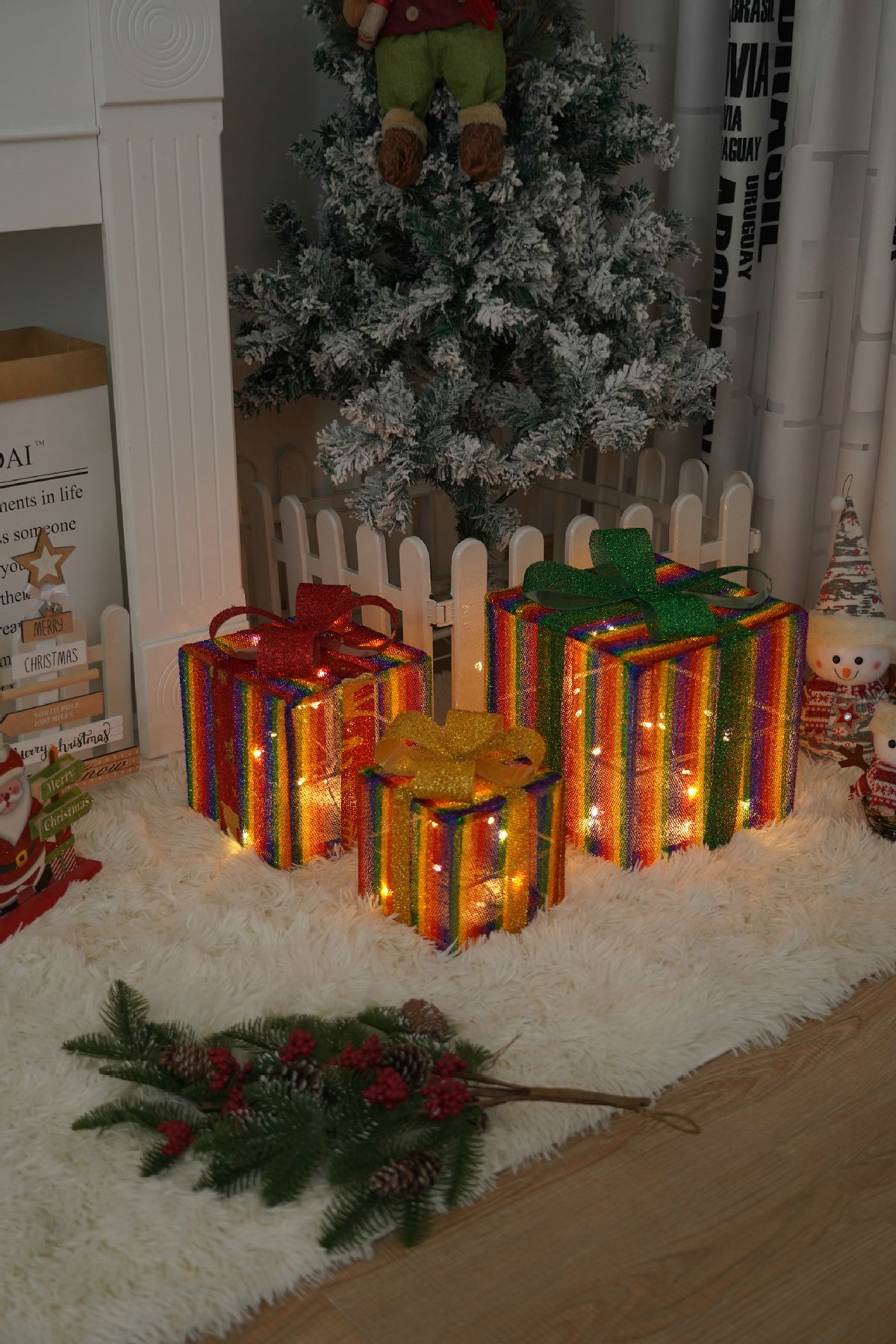 Remote Control Christmas Gift Box Lights Christmas Three-Piece Decoration