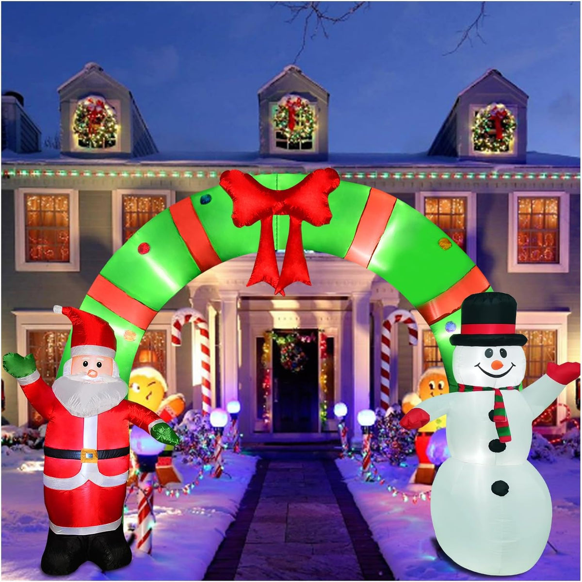 12 Ft Lighted Christmas Inflatable Archway, Inflatable Santa Claus and Snowman Arch Indoor and Outdoor Holiday Decorations, Built-In Led Lights, Large Outdoor Patio Decorations Garden Props
