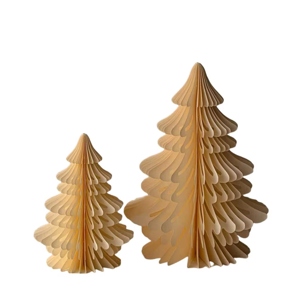 2Pcs New 20/30Cm Christmas Tree Ornament Handmade 3D Paper Mini Folding Xmas Tree Party Favers Desktop Decor Honeycomb Ball