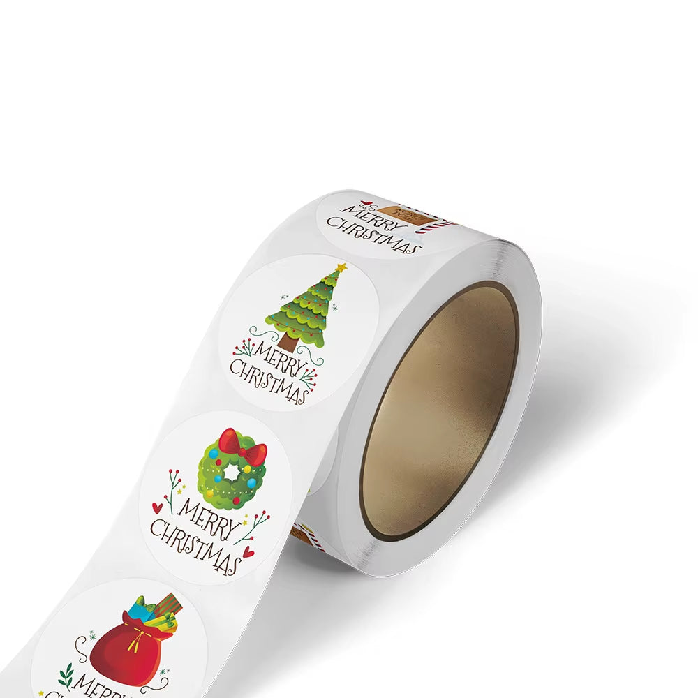 100-500Pcs Merry Christmas Stickers round Stickers Christmas Tag for Envelope Sealing Gift Decor Shop Product Packaging Stickers