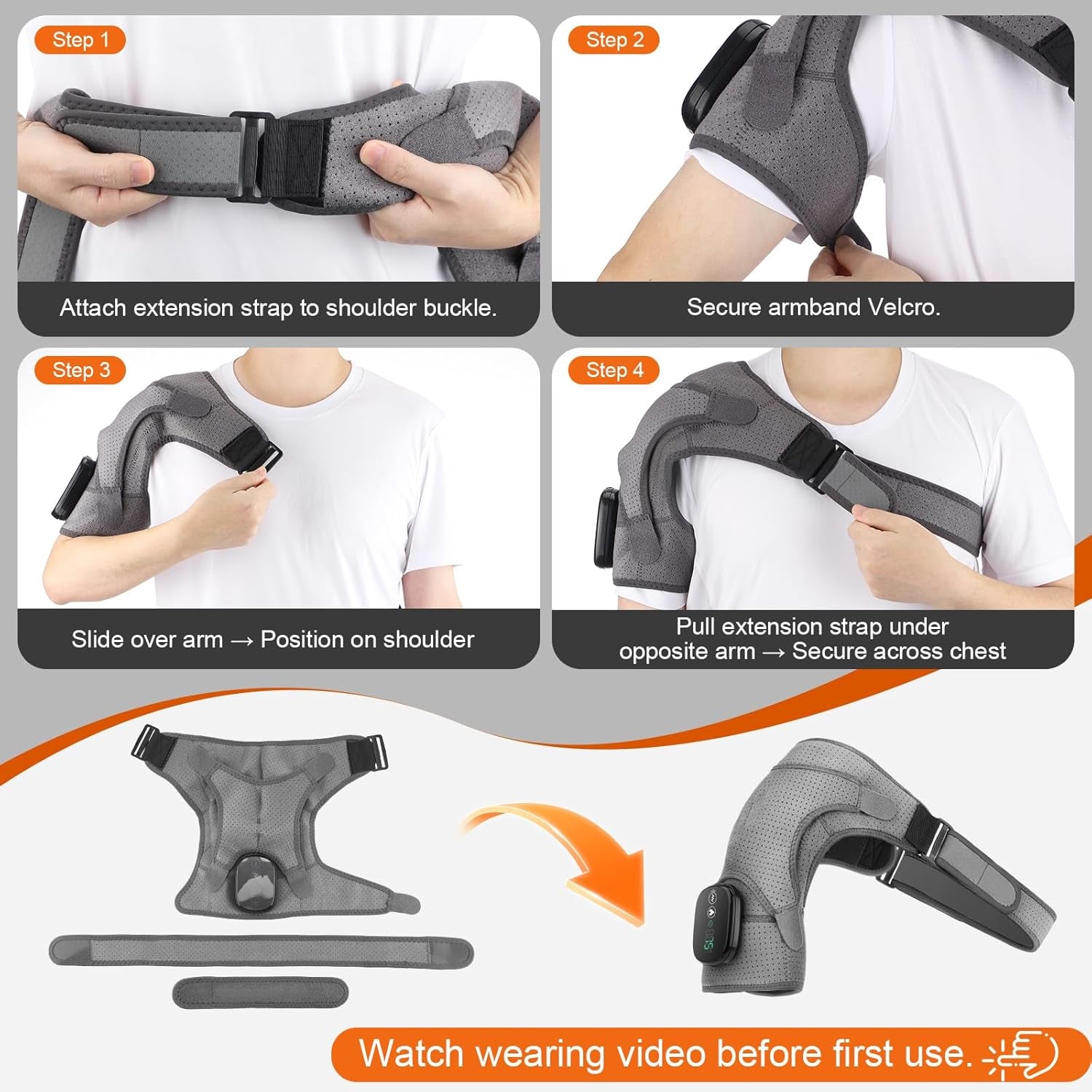 Cordless Shoulder Heating Pad, Shoulder Massager for Pain Relief Deep Tissue, Heated Shoulder Wrap with Massage, Heated Shoulder Brace for Rotator Cuff(Gray)