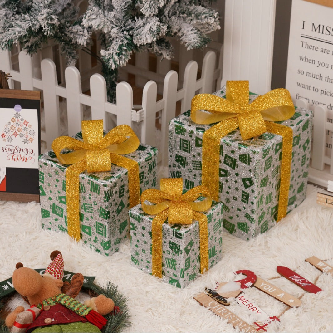 Remote Control Christmas Gift Box Lights Christmas Three-Piece Decoration