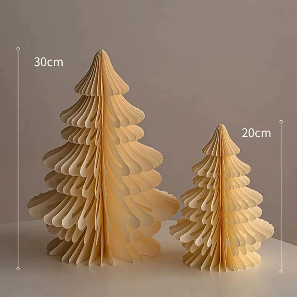 2Pcs New 20/30Cm Christmas Tree Ornament Handmade 3D Paper Mini Folding Xmas Tree Party Favers Desktop Decor Honeycomb Ball