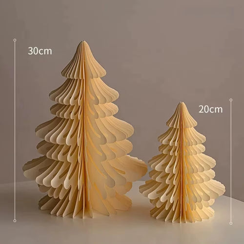 2Pcs New 20/30Cm Christmas Tree Ornament Handmade 3D Paper Mini Folding Xmas Tree Party Favers Desktop Decor Honeycomb Ball