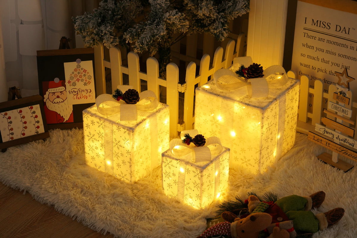 Remote Control Christmas Gift Box Lights Christmas Three-Piece Decoration