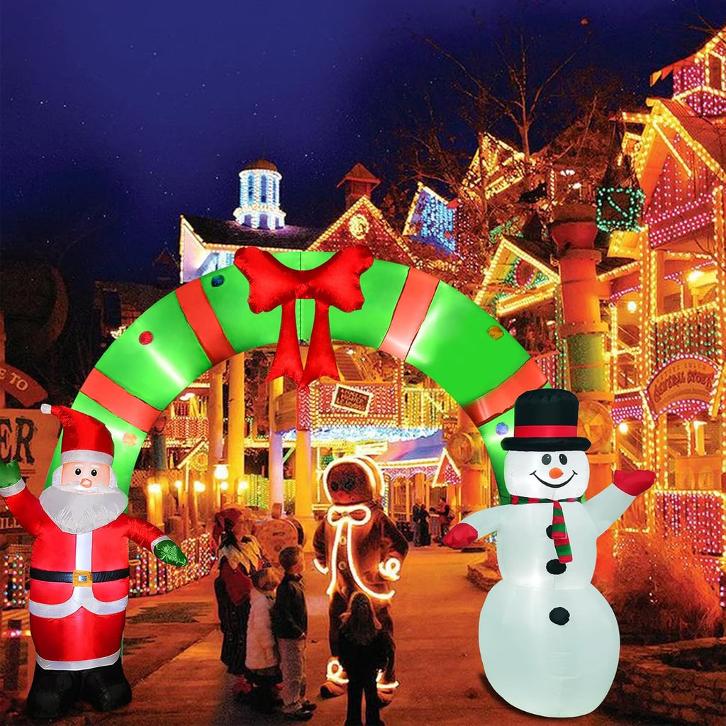 12 Ft Lighted Christmas Inflatable Archway, Inflatable Santa Claus and Snowman Arch Indoor and Outdoor Holiday Decorations, Built-In Led Lights, Large Outdoor Patio Decorations Garden Props
