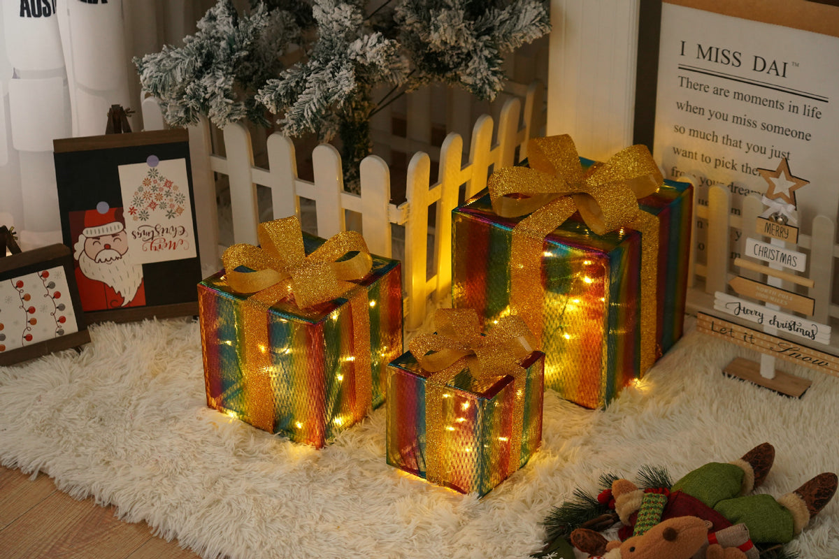 Remote Control Christmas Gift Box Lights Christmas Three-Piece Decoration