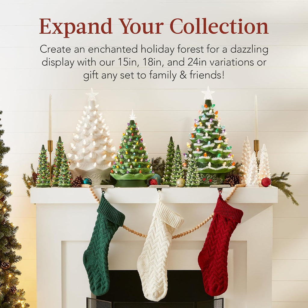 Best Choice Product 24In Extra Large Ceramic Christmas Tree, Pre-Lit Hand-Painted Tabletop XL Indoor Holiday Tree, 74 Multicolor Bulbs, LED Lights - Green
