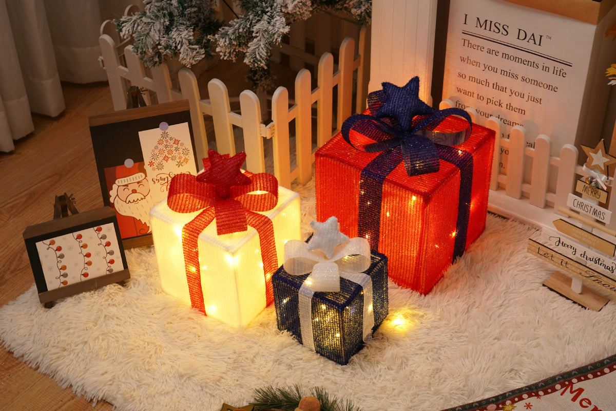 Remote Control Christmas Gift Box Lights Christmas Three-Piece Decoration