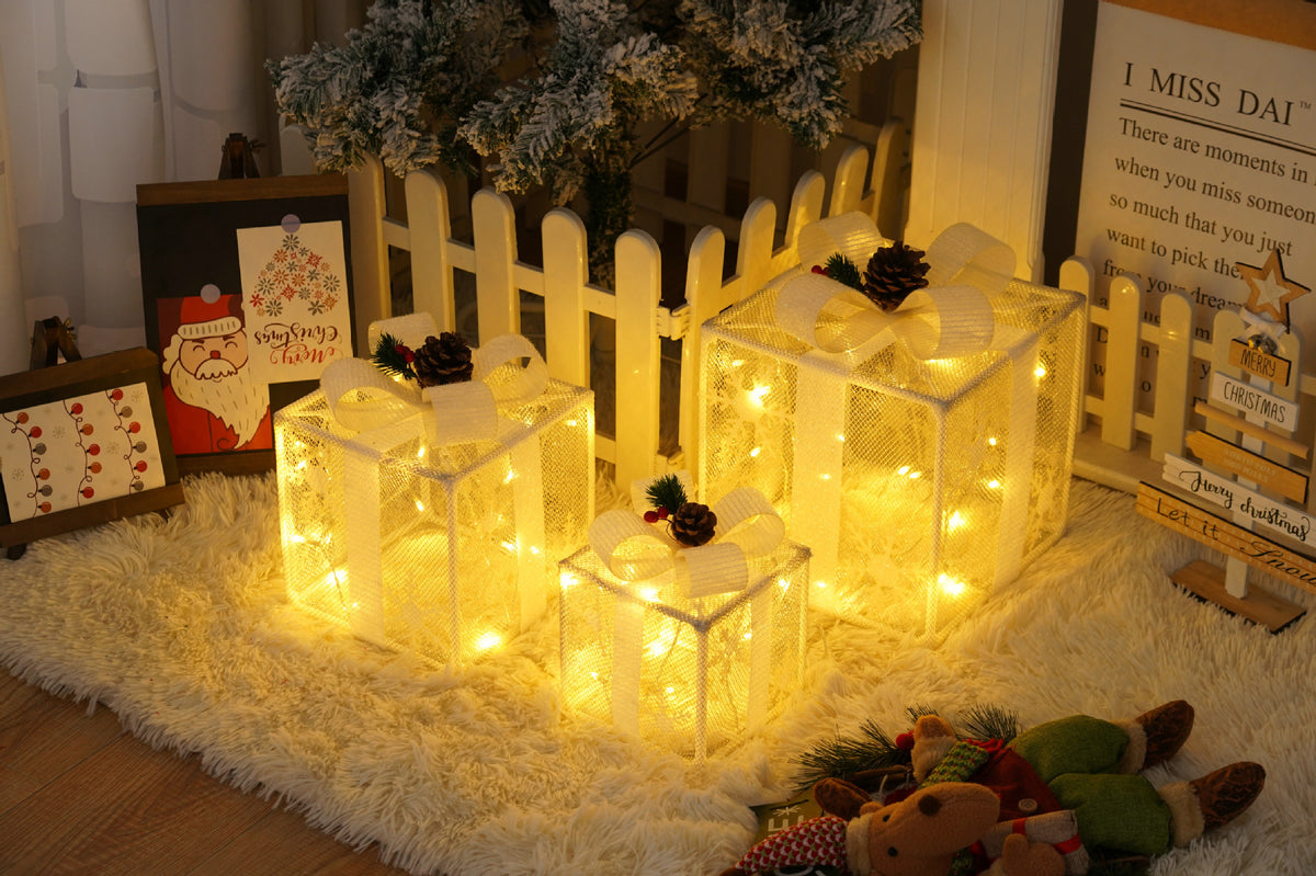 Remote Control Christmas Gift Box Lights Christmas Three-Piece Decoration