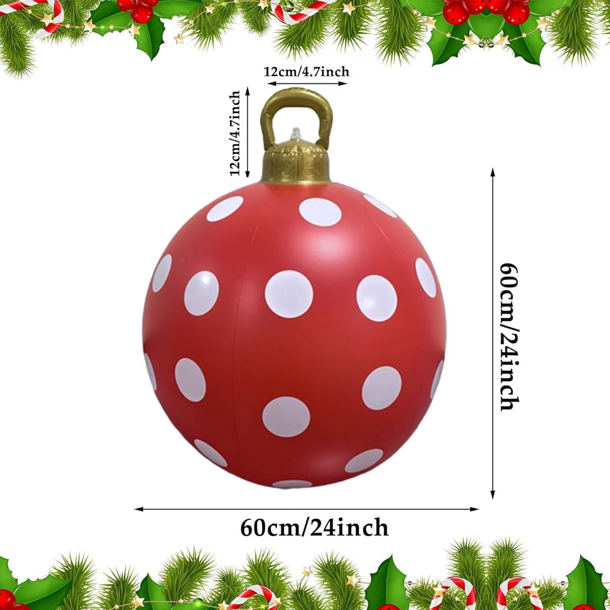 23.6" Christmas Inflatables, Inflatable Christmas Decorations Balls with Red & White Color Scheme, Holiday Blow up Christmas Decorations Outdoor for Garden, Patio, Yard, Party Decorations