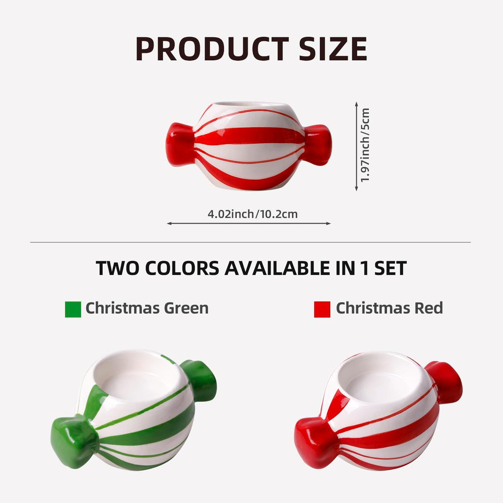 Candy Ceramic Candle Holders 2 Pcs,Christmas Decor Candlestick Holders Centerpieces for Home Wedding Xmas Dinning Party for 1.5 Inch Candle and Led Candle(Red + Green)