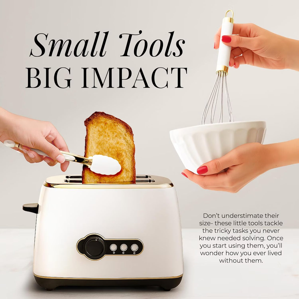 White & Gold Kitchen Tools and Gadgets with Anti-Slip Handles
