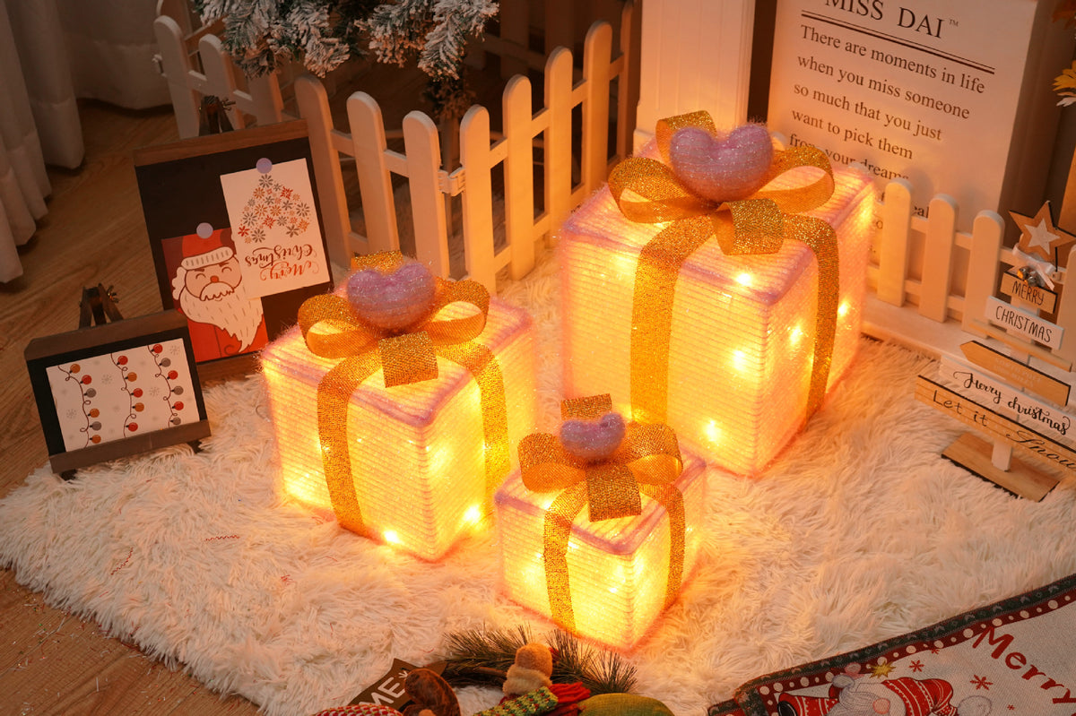 Remote Control Christmas Gift Box Lights Christmas Three-Piece Decoration