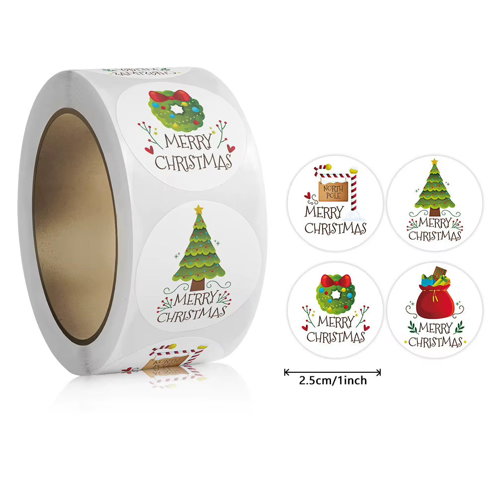 100-500Pcs Merry Christmas Stickers round Stickers Christmas Tag for Envelope Sealing Gift Decor Shop Product Packaging Stickers